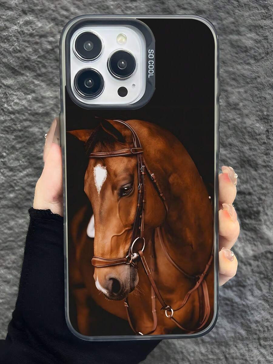 1pc Fashion Oil Painting Style Handsome Horse Pattern Matte Finish, Independent Button + Independent Camera + Anti-Slip Soft IMD Phone Case Compatible With Iphone &