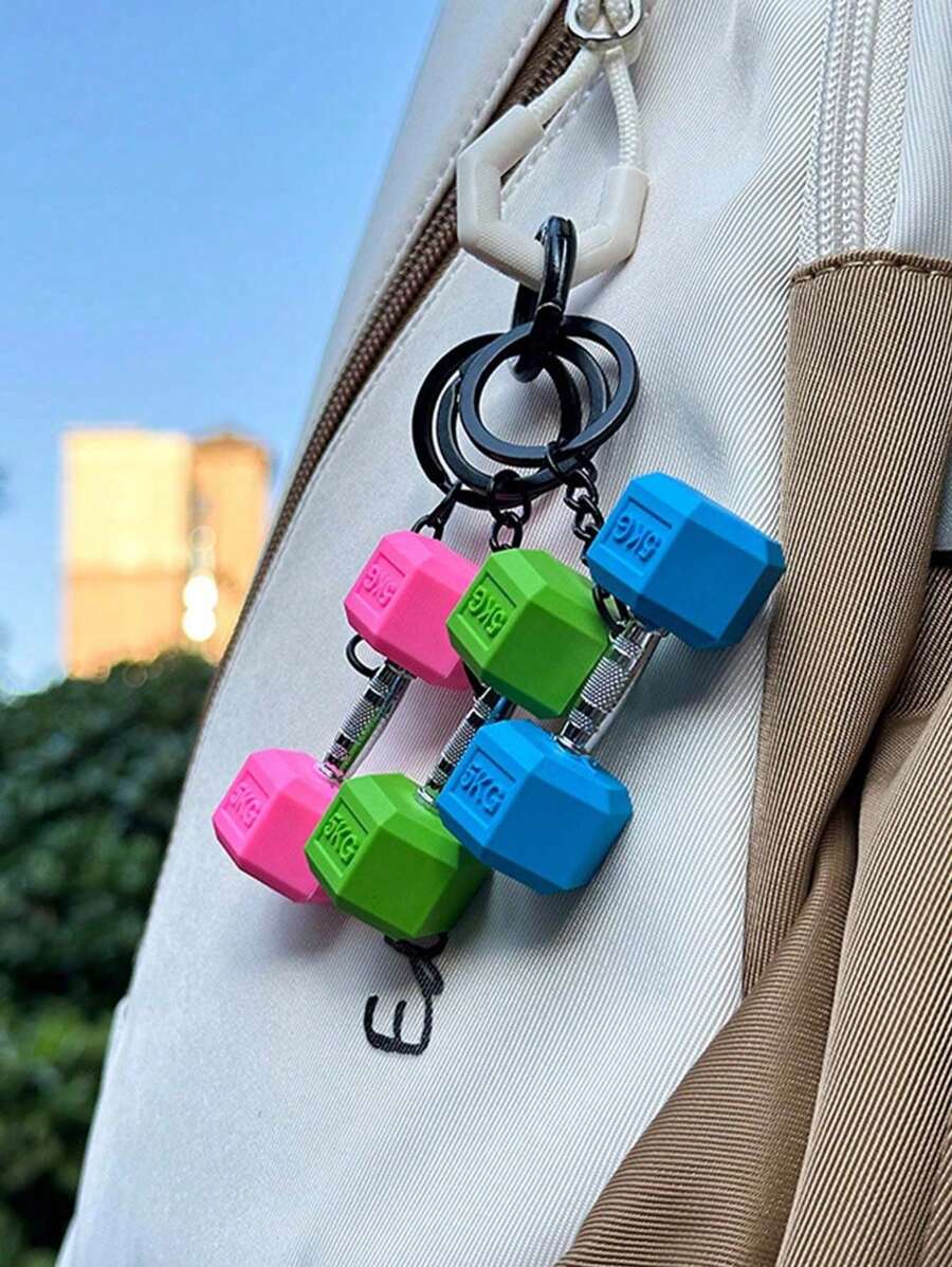 1 bucă mini breloc cu gantere, farmec pentru rucsac, cadou pentru iubitorii de fitness, pandantiv cu gantere din aliaj