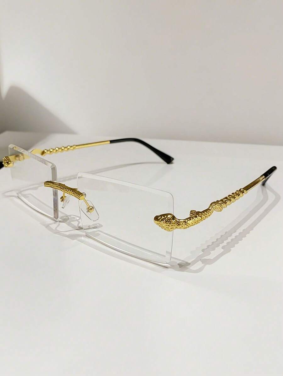 1pc Men's Metal Frame Frameless Rectangular Noble Abstinence Sexy Popular Anti-Blue Light Non-Prescription Glasses, Suitable For Summer Sun Protection, Beach, Vacation, Driving, Party, Eyeglasses In A Variety Of Colors To Choose From (Black Glasses, Transparent Glasses, Blue Glasses, Green Glasses, Pink Glasses, Brown Glasses)