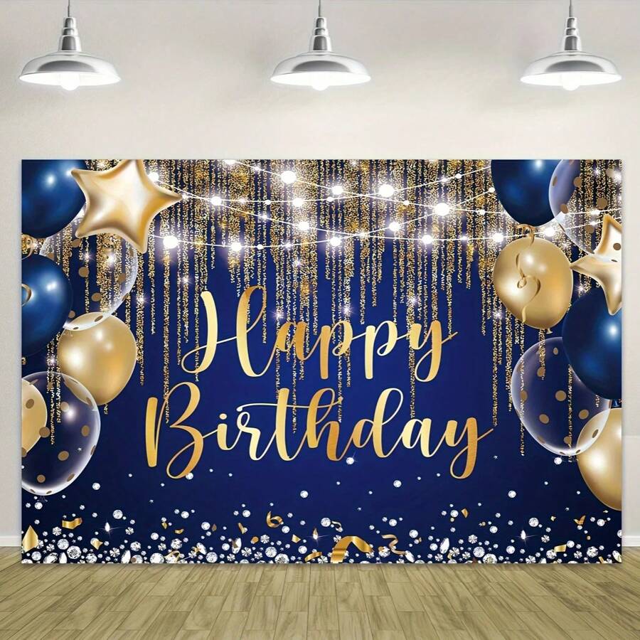 1 Stück glänzender Navy Blau & Königsblau Geburtstags Hintergrund, goldene Polka Dot Luftballons, magische Kuchentisch Dekorationen und Foto Banner