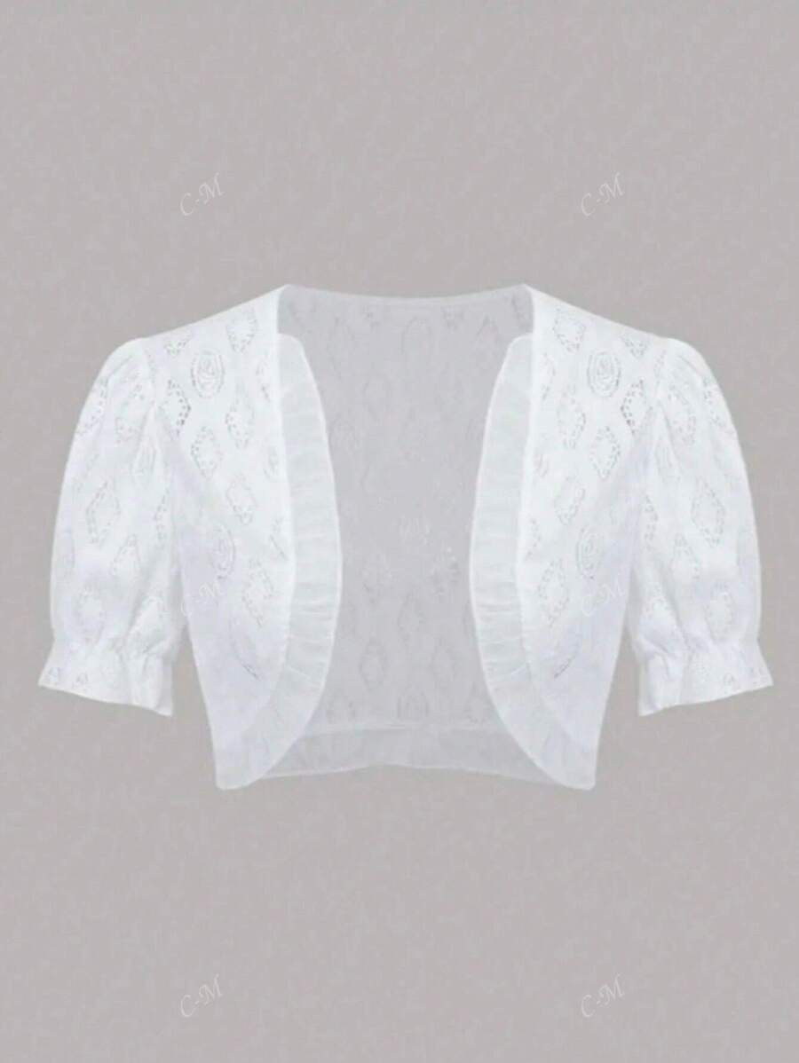 Summer Outfits For Women Hollow Lace Short Cardigan, Elegant Bubble Short Sleeve Cardigan, Women's Clothing