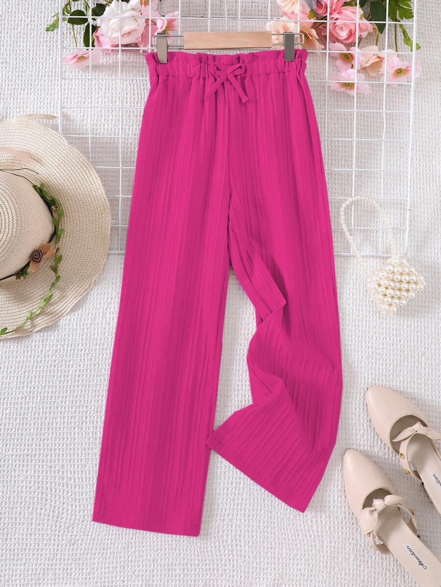 Tween Mädchen Sommerhose Einfarbig mit Schleifendekor und weitem Bein und taillierter Taille, lange Hose