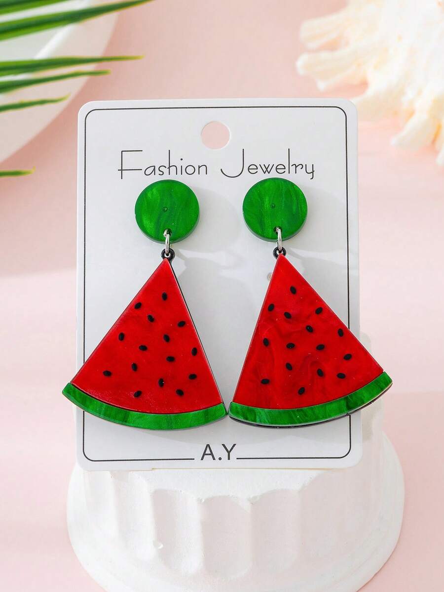 1 Par de Brincos de Joias da Moda Feminina com Desenho Fofo de Melancia, Acessório Perfeito para Férias na Praia, Primavera/Verão