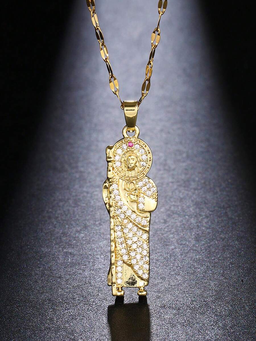 1 pieza Collar de joyería con cadena y colgante de Buda Amitabha de color dorado vintage