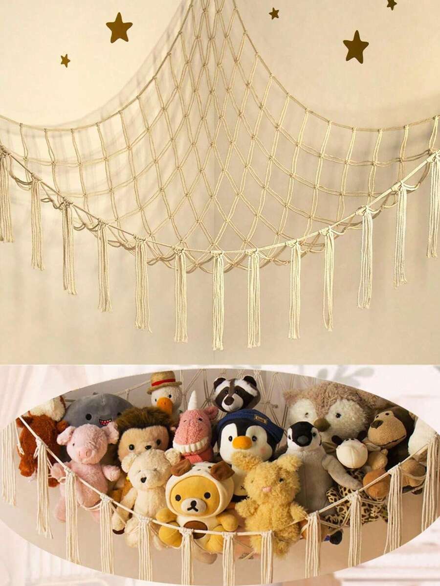 1 pieza - Soporte de red de macramé para colgar accesorios, organizador de adornos de tela de hamaca con ganchos