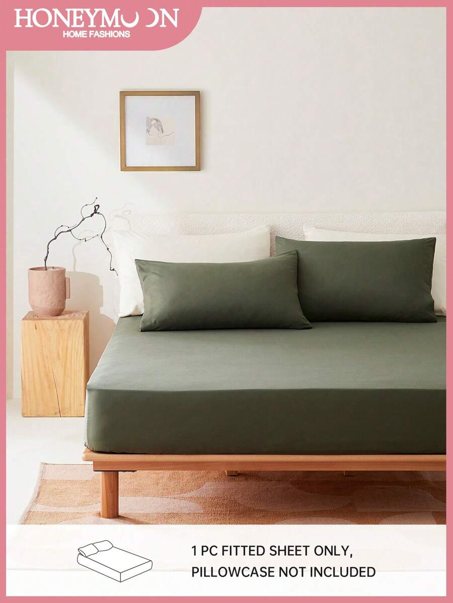 1pc Supersoft Plain Fitted Sheet, Lightweight Cloud-Like Feel Bedding,14inch/35cm Deep Pocket, For All Size Bed -Twin, Full, King, Queen Size Sheet