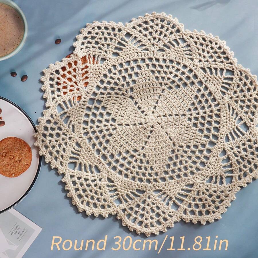 Capacho de Renda Vazado Trançado, Individuais de Crochê Feitos à Mão, Porta-copos de Renda com Design Floral, Tapete de Mesa Redondo de Renda para Casamento, Feriados, Festas, Decoração de Mesa para Sala de Estar, Quarto, Sala de Jantar, Melhor Presente, Bege/Branco Opcional