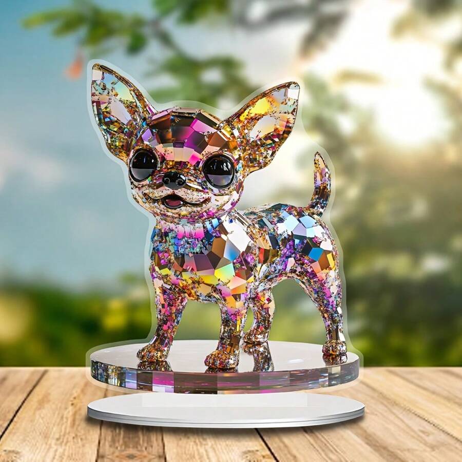 1 Piece 2D Flat Vintage Chihuahua Dog Acrylic Art Ornament For Home Decor, Bedroom, Bohemian Style With Vibrant Stained Glass Effect For Home, Office, Garden, Holiday Celebration Decorations, Ideal Gift For Valentine's Day