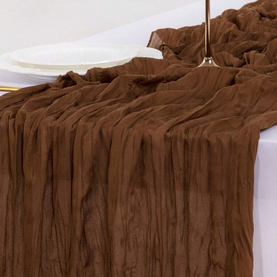 1pc Coffee Color Macrame Table Runner, Bohemian Style 35 X 118 Inches (Approx. 90 X 300 Cm) Vintage Gauze Table Decor, Suitable For Wedding, Bridal Shower, Baby Shower Table Decoration