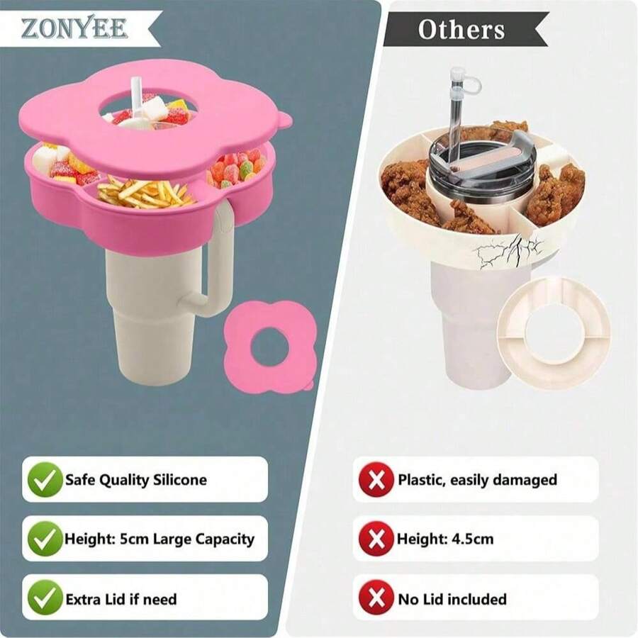 40oz Tumbler Snack Bowl With Lid, Reusable Snack Tray, Suitable For 40oz Flat Bottomed Tumbler With Handle, Tumbler Snack Tray Accessory, Tumbler Silicone Snack Holder, Ideal For Summer Travel And Gatherings