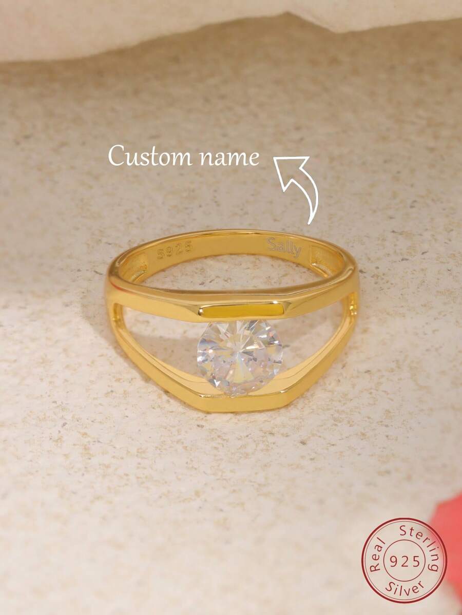 1pc S925 Sterling Silver Customized Carved Ring, Jewelry Gift, Engagement Ring, Suitable For Daily Wear, Birthday, Anniversary, Mother's Day