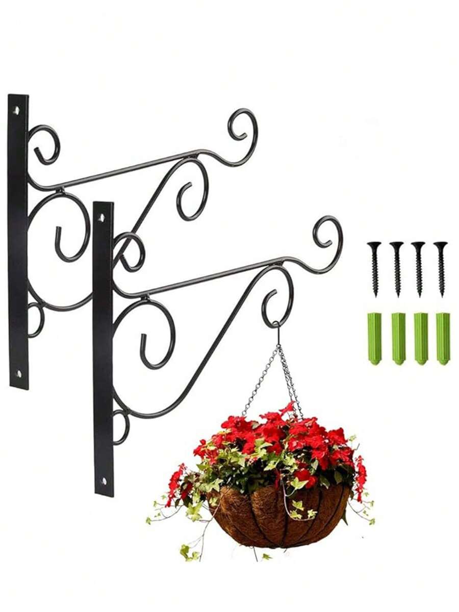 1/2 piezas Soportes de pared montados para plantas de 12 pulgadas de gran resistencia, resistentes a la oxidación y con capacidad de carga de hasta 120 libras para colgar plantas, comederos para pájaros, faroles y campanas de viento