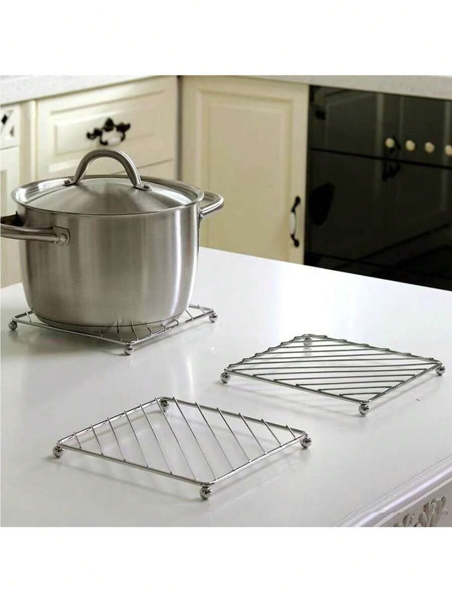 1 pièce Support épais en acier inoxydable pour casserole, tapis résistant à la chaleur, dessous de plat polyvalent pour la cuisine, grille vapeur, support pour bol et plat
