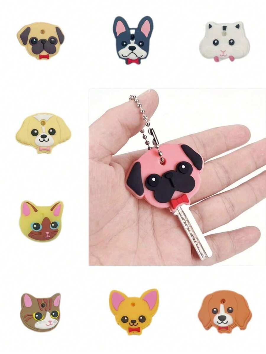 1pc Cute Animal Key Cover Keychain, Protective Cap Key Chain Keyring For Key Car Accessories Bag Charm