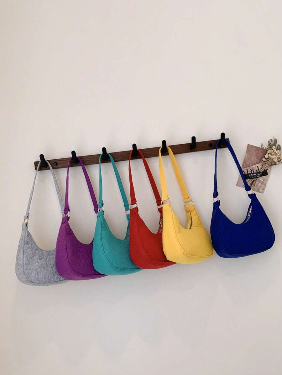 1 pieza Bolso de estilo coreano a la moda con estampado de piedra, de unicolor, bolso de hombro casual, con cremallera suave, en una variedad de colores de macarons, con un estilo artístico elegante y fresco, apto para compras, viajes, desplazamientos, bolso de media luna de estilo casual retro de fieltro
