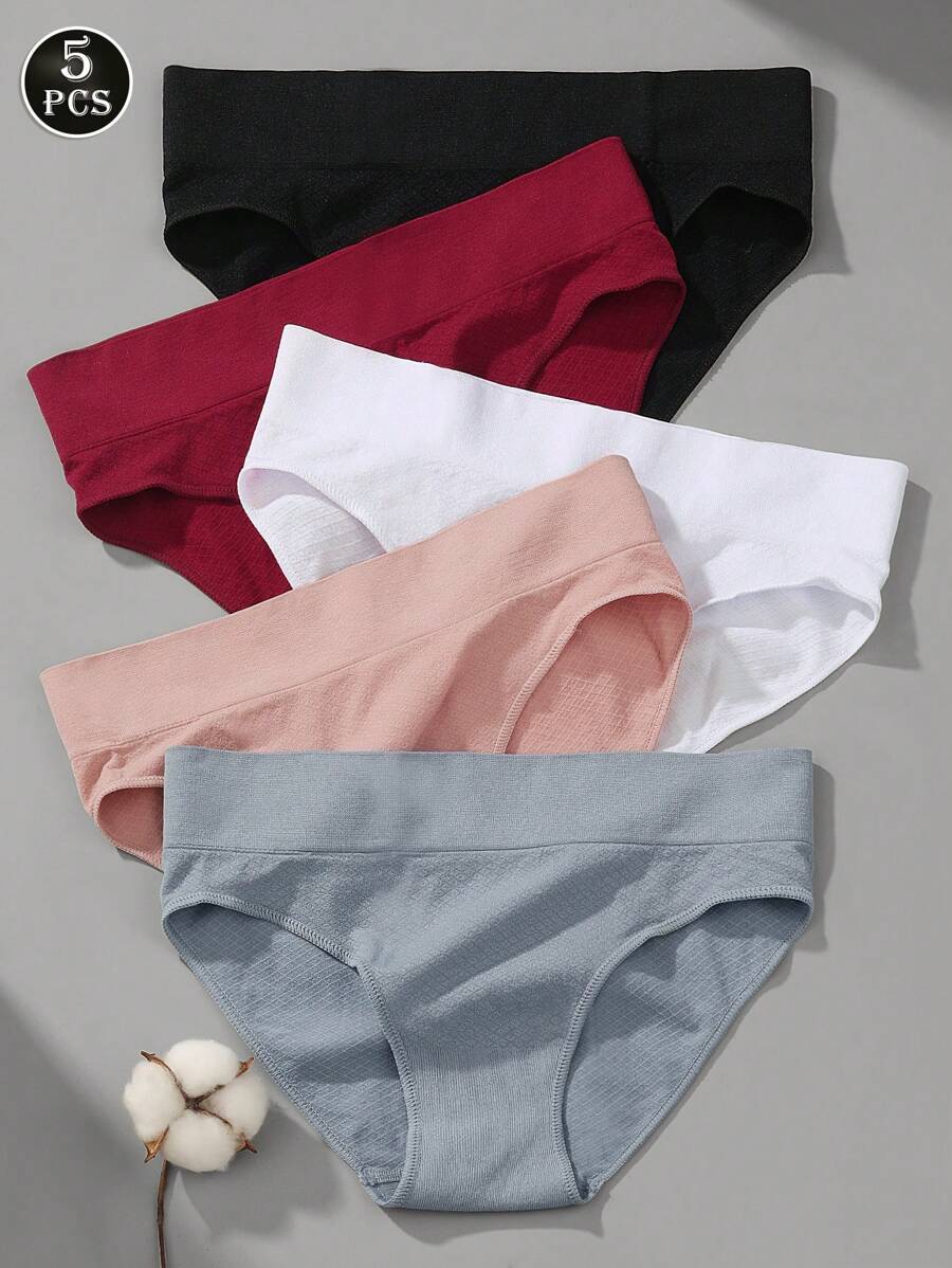 VKME Set da 5 Pezzi Slip Intimi Color Tinta Unita, Ad Alta Elasticità e Senza Cuciture