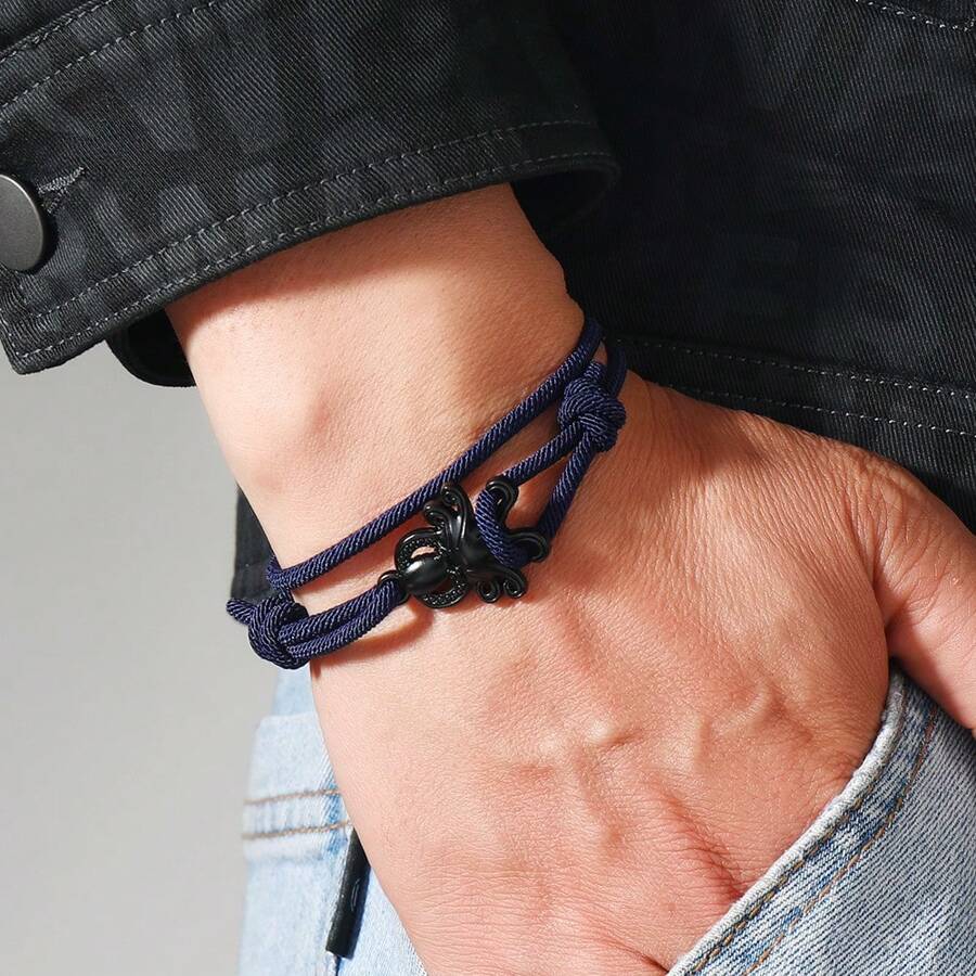 1 pieza Pulsera minimalista de cuerda de nailon con temática oceánica y elemento de pulpo, apilable, adecuada para bodas, surf en verano
