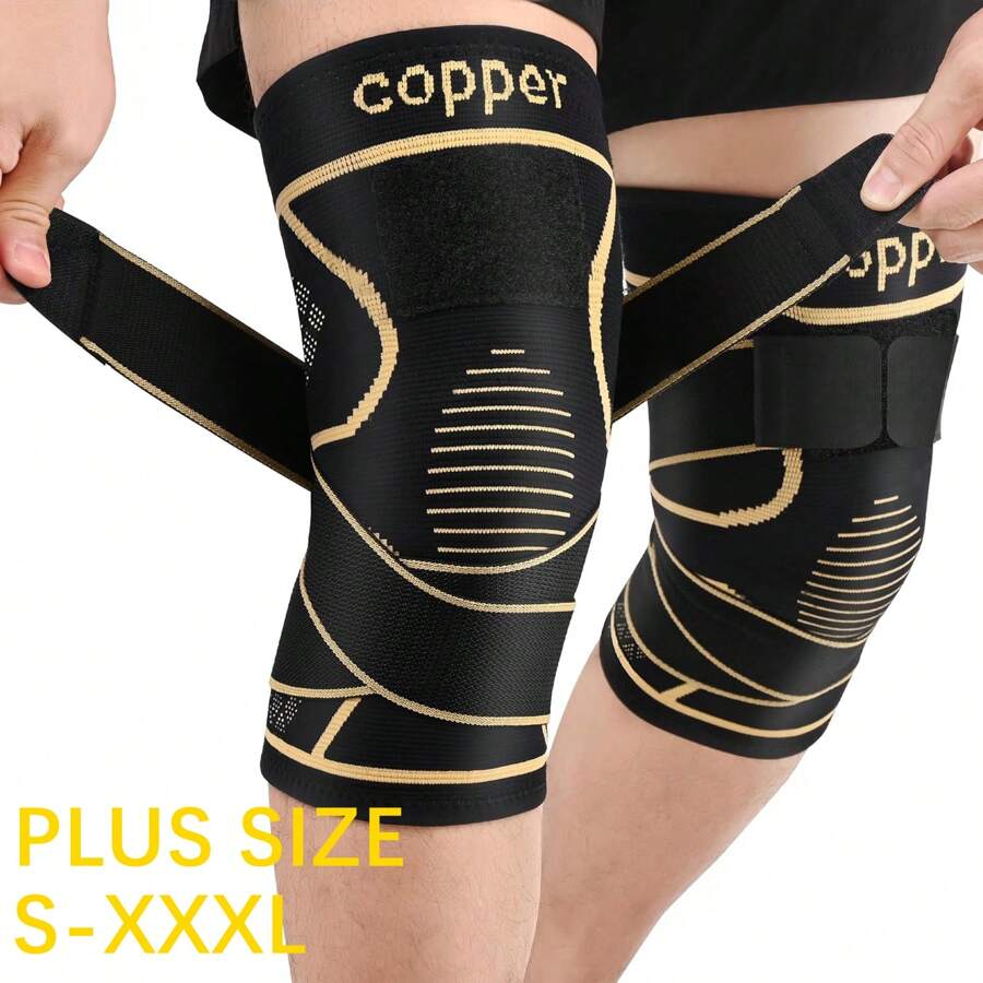 1 pièce Genouillère en cuivre avec sangle pour douleurs au genou chez les femmes et les hommes, manchon de compression pour le genou contre l'arthrite, la rupture du LCA, la déchirure du ménisque, soulagement de la douleur articulaire, support pour le genou pour le travail, la course, la musculation, accessoires de gym pour le soutien du genou