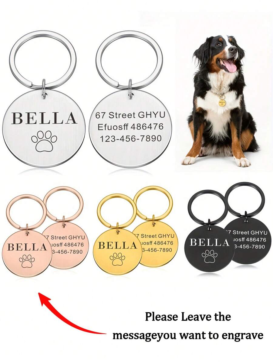 1pc Customizable Laser Engraved Personalized Text Metal Pet ID Tag, Metal Pet Cat/Dog Tag For Anti-Loss