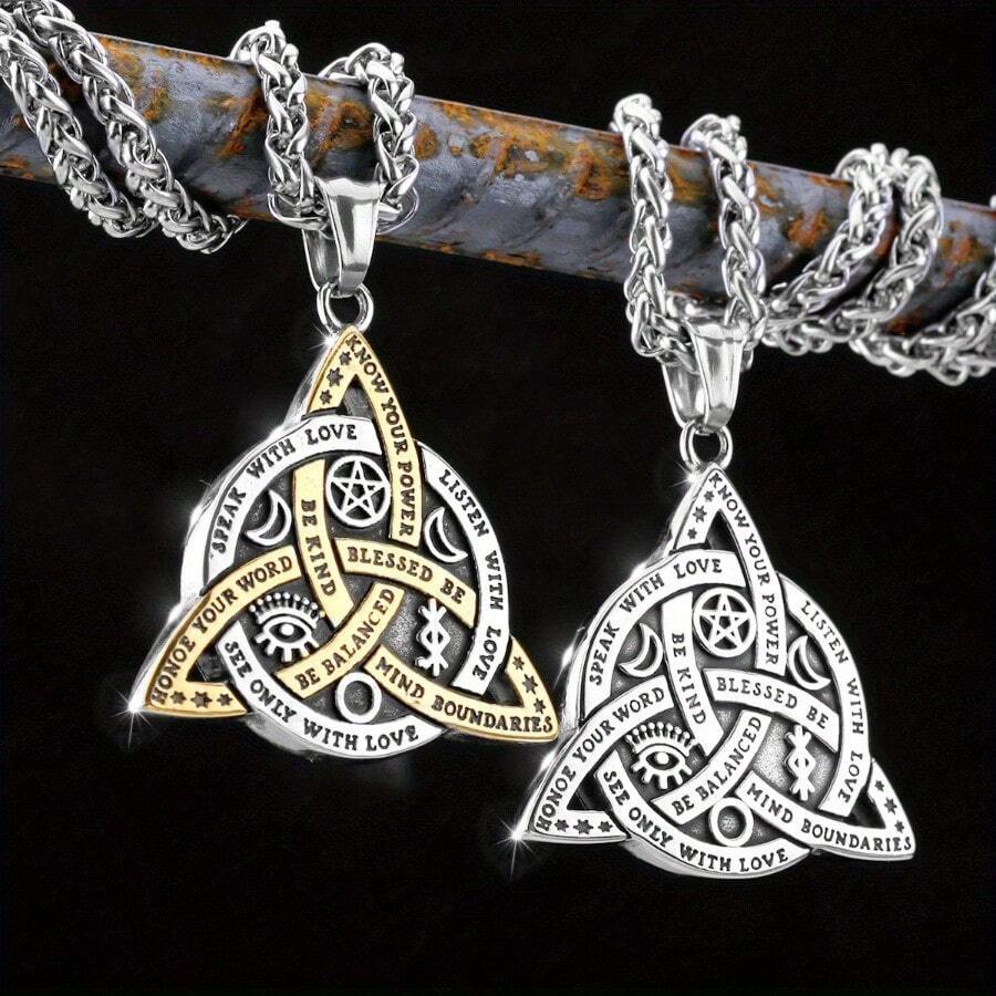 Collier pendentif avec nœud celtique de sorcière viking pour hommes, chaîne à runes, Odin gothique, acier inoxydable, amulette de protection, cadeaux de bijoux