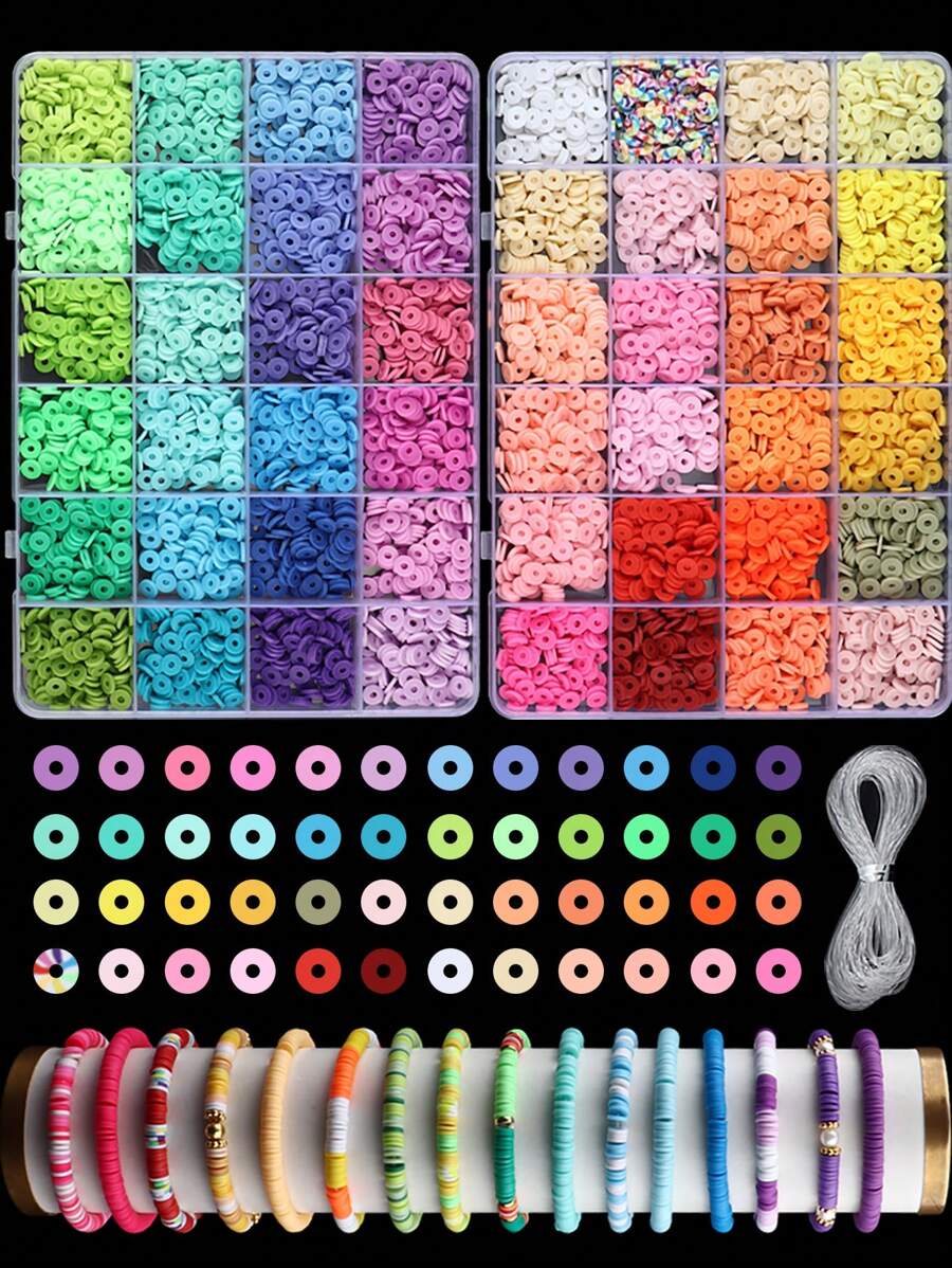 Set de manualidades para hacer pulseras con cuentas de arcilla, incluye 4800 cuentas de arcilla polimérica tipo "preppy" con encantos para hacer joyas, manualidades DIY de cumpleaños