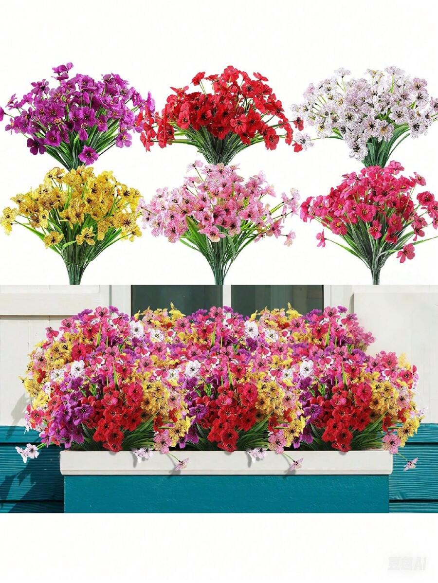 6 Bundles Artificial Flowers For Outdoor,No Fade Fake Plastic Flowers Faux Plants For Decoration Hanging Planters Indoor Outside Garden Porch Window Box Home Wedding Farmhouse,Outdoor Decoration,Outdoor Decor,Garden Decor