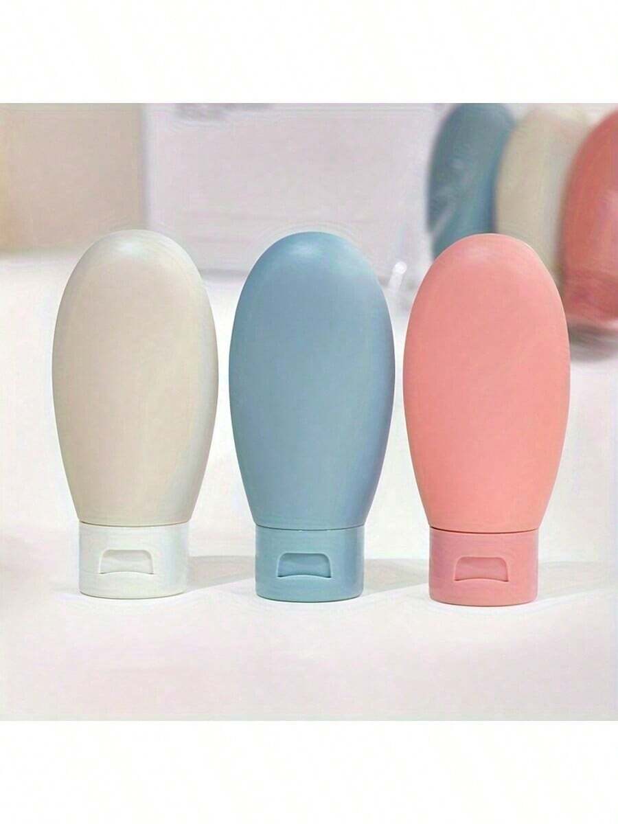 Conjunto de 3 frascos de viagem, recipientes recarregáveis de silicone à prova de vazamento, espremíveis para xampu, condicionador e loção - Recipientes cosméticos de 2,03 onças aprovados pela TSA, feitos sem materiais que contenham álcool.