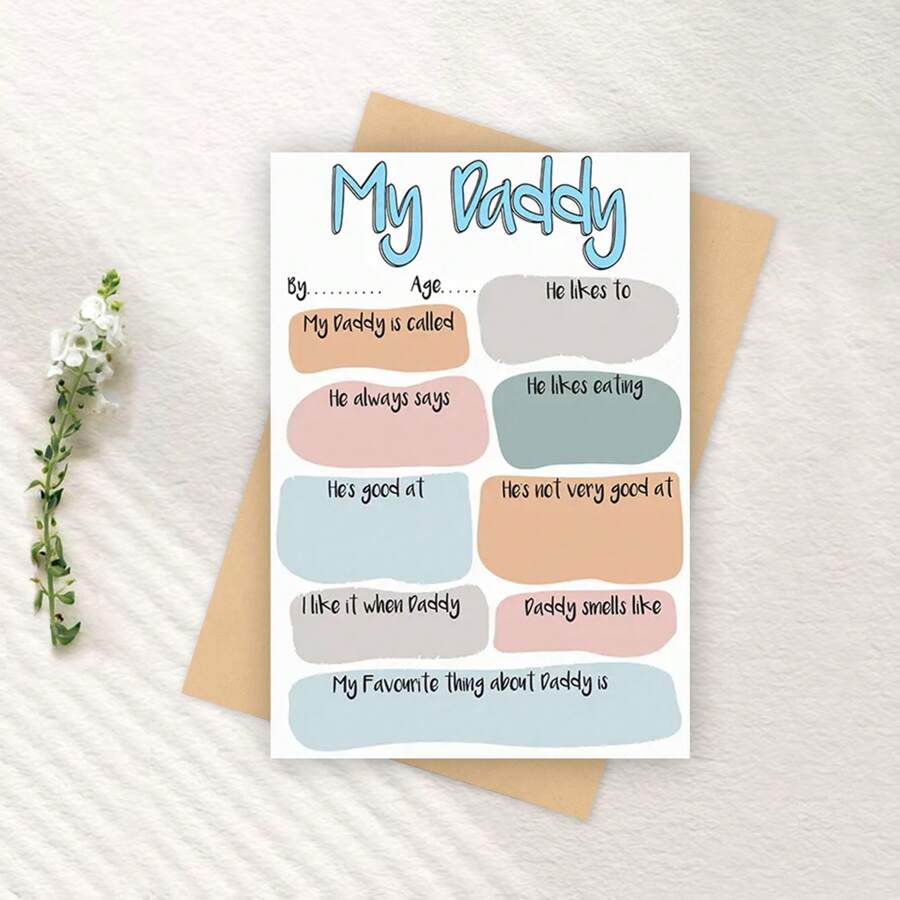 1PC Funny Dad's Card For Birthday, Dad Birthday Card From Daughter Son, My Daddy Q&A Greeting Card Gift, DIY Fill In The Blanks Daddy Card