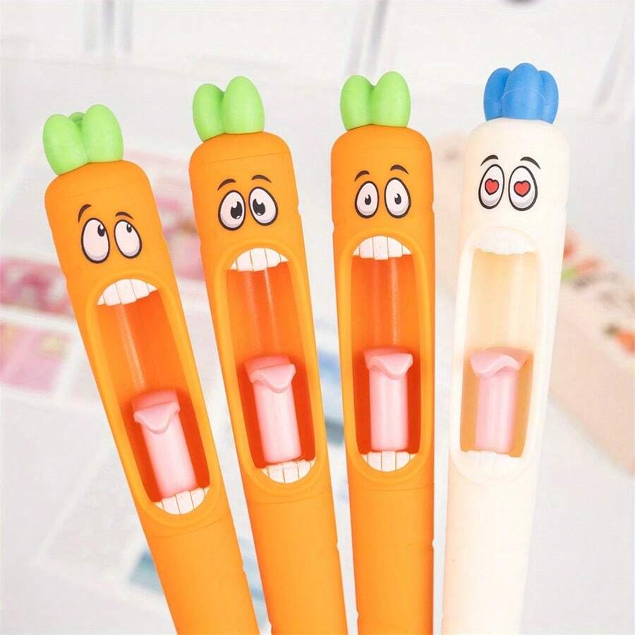 4 Stück/8 Stück Gelstift in Karottenform, witziger Kugelschreiber mit Kartoffelform und ausspringender Zunge als Schreibutensilien für die Schule
