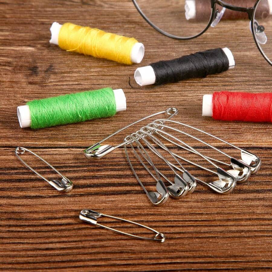 150pcs/Box High Quality 5 Size Safety Pins, Best Sewing Accessory Kit For Crafts And Arts, Assorted Large/Medium/Small Size Pins In Gold And Silver Colors, DIY Handmade Safety Pin Tool Set