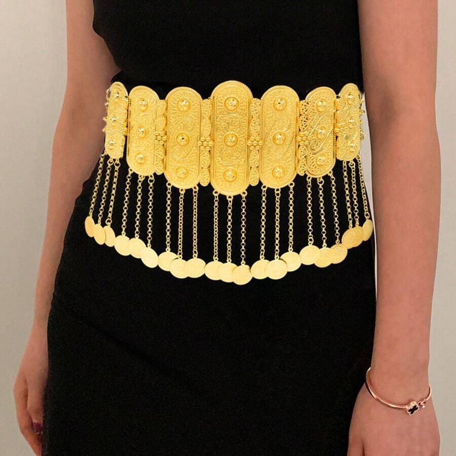 1 pièce Nouvelle chaîne de taille en métal style européen et américain, ceinture de taille avec pendentif à franges géométrique, chaîne de corps