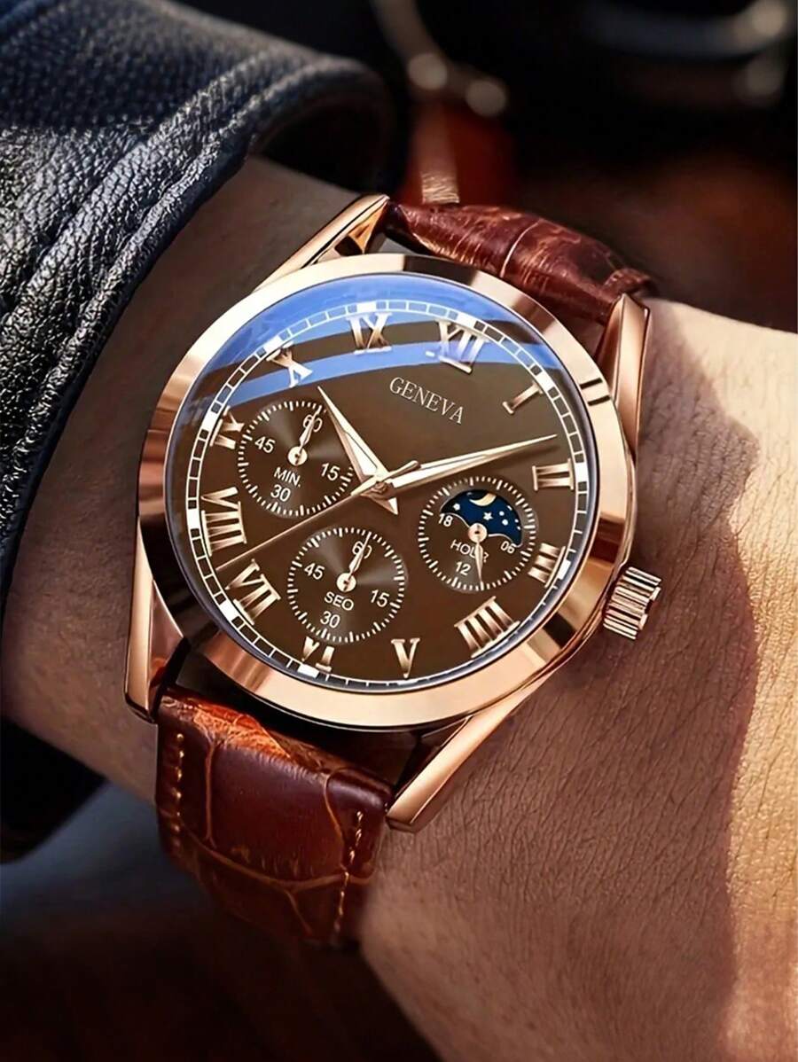 1pc Men's Business Wrist Watch Men Watches Top Brand Luxury Wristwatch Men's Clock Quartz Sport Watch Gift Men's PU Leather Band - Elegant & Comfortable Casual Watch