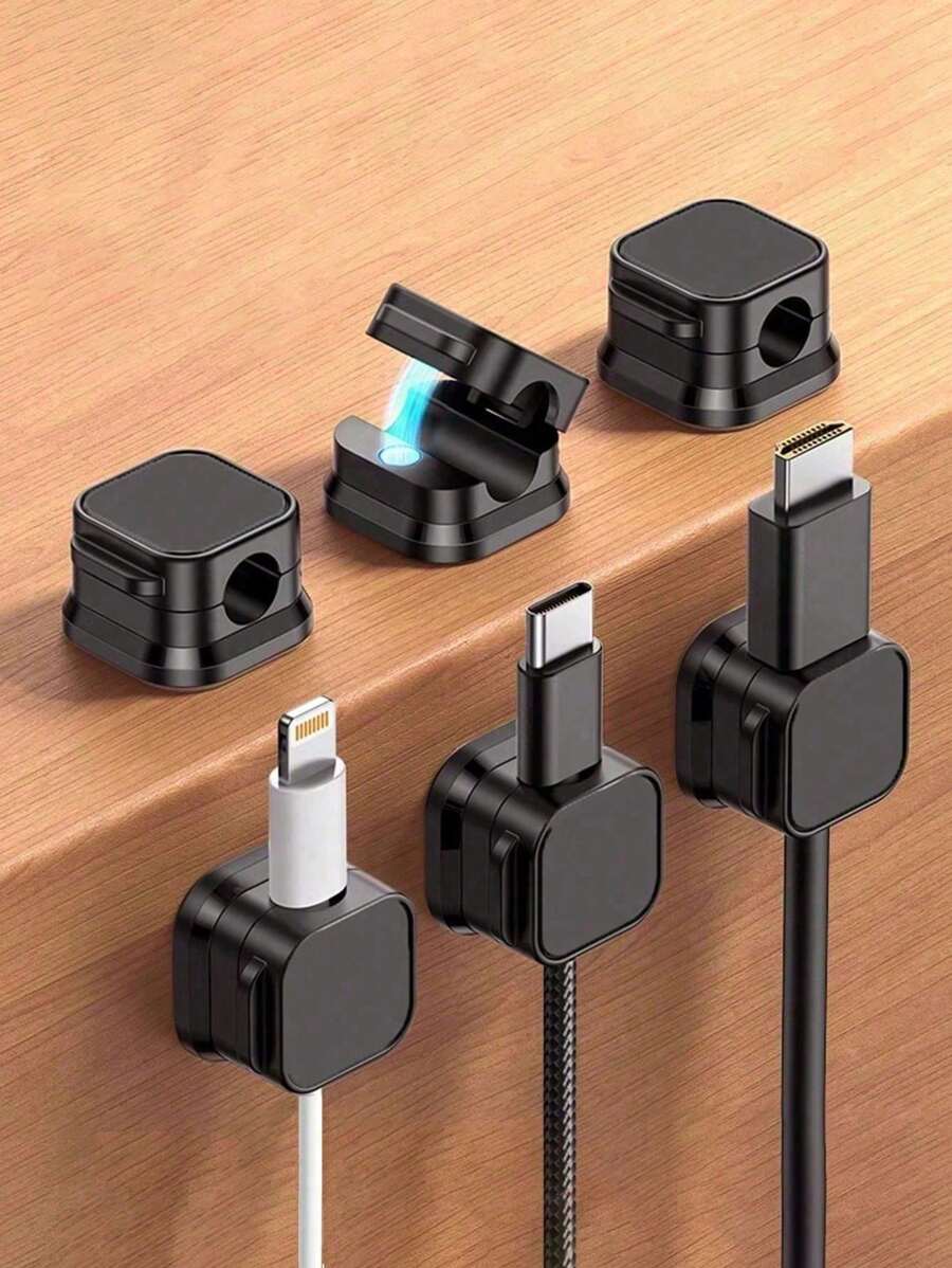 12/6pcs Desktop Wall Mounted Storage Hook, Magnetic Desktop Cable Clamp Management, Hidden Phone Charging Cable Clamp, For Nightstand, Kitchen Appliances, Office Storage Supplies, Back To School