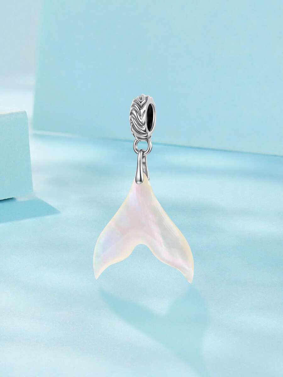 WOSTU 1pc 925 Sterling Silver Dream Mermaid Tail Pendant Elegant Cute Fritillaria Mermaid Design Charm Fit DIY Original Bracelets And Necklaces For Women Fine Jewelry Accessories