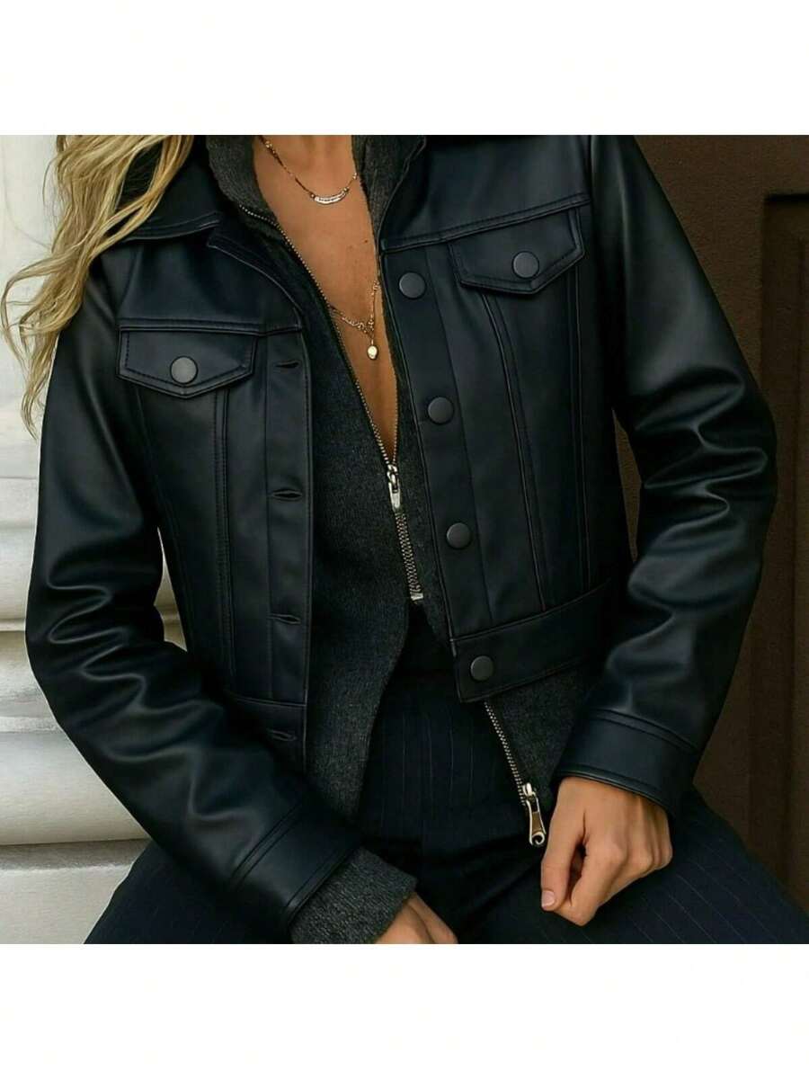 Jaqueta de Couro Courino Feminina Elegante