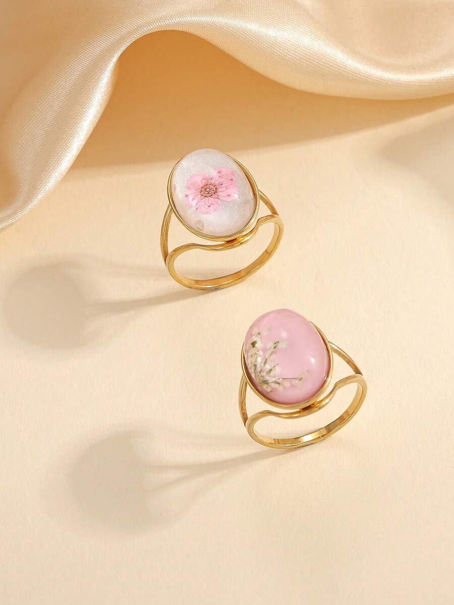 2 Stücke elegante golden Blumen Edelstahl Ringe Set, jede Blume einzigartig, geeignet für täglichen Gebrauch von Frauen oder als Geschenk
