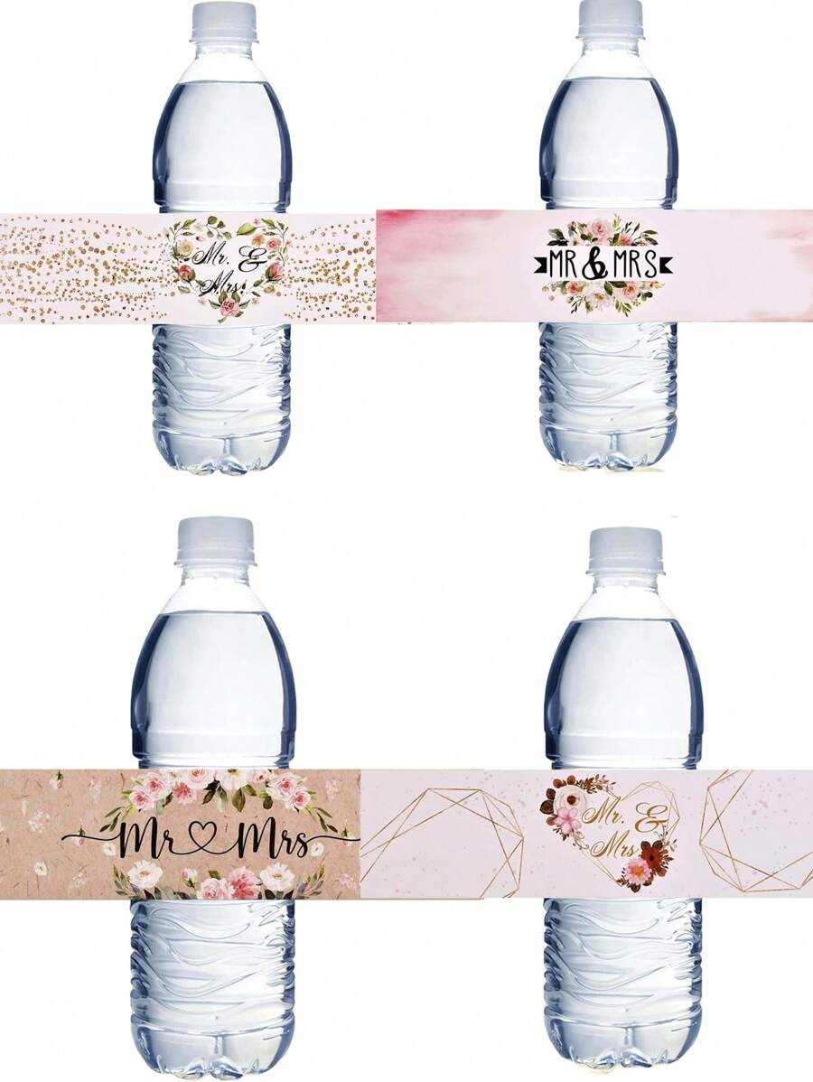 10pcs Mr & Mrs Water Bottle Stickers/Birdal Shower Bottle Wrappers/Wedding Party Bride To Be Water Labels Supplies
