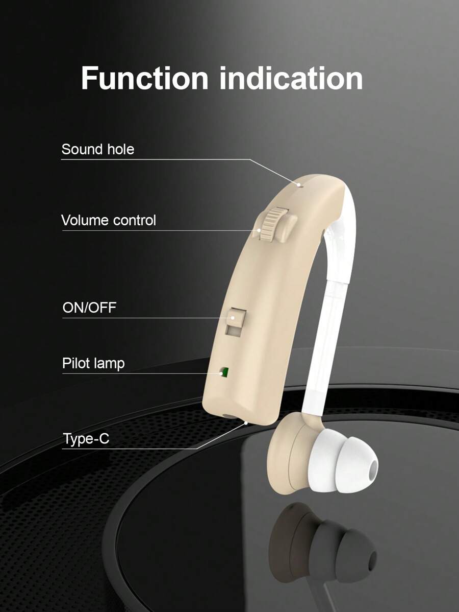Hearing Aid/Amplifier Suitable For The Elderly, Rechargeable Hearing Aid Suitable For The Elderly, With Noise Elimination Function, The Best Hearing Aid Suitable For The Elderly, With Volume Control And Black And White Skin.