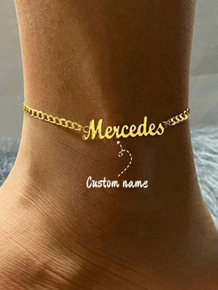 1 pieza Tobillera personalizada con letra de nombre en inglés, unisex adecuada para uso diario y ocasiones de fiesta, elegante y con estilo hip hop para Navidad y todas las temporadas (personalizado solo en inglés)