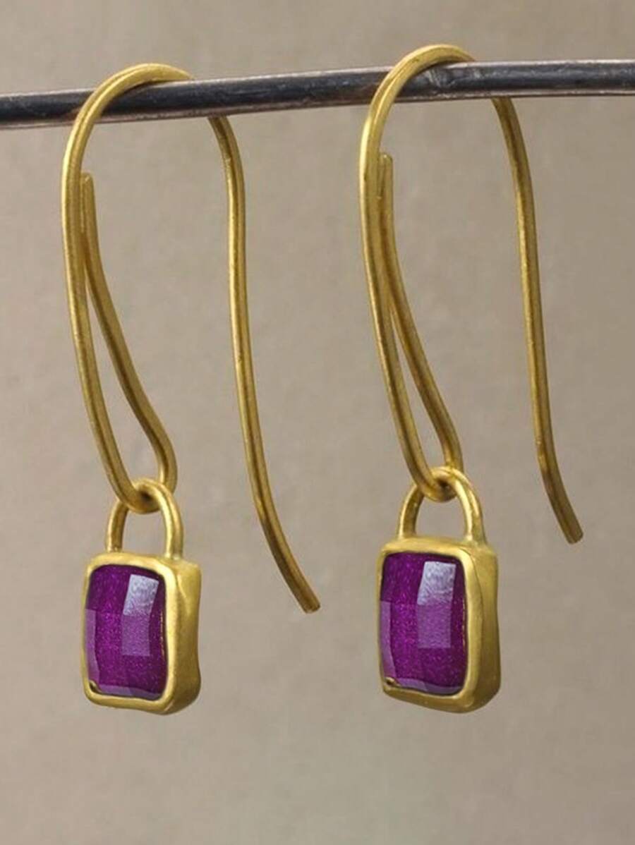 2 Stücke quadratische Smaragd-Ohrringe, Material aus goldfarbenem Metall, im eleganten Vintage-Stil, geeignet für Partys und den täglichen Gebrauch von Frauen