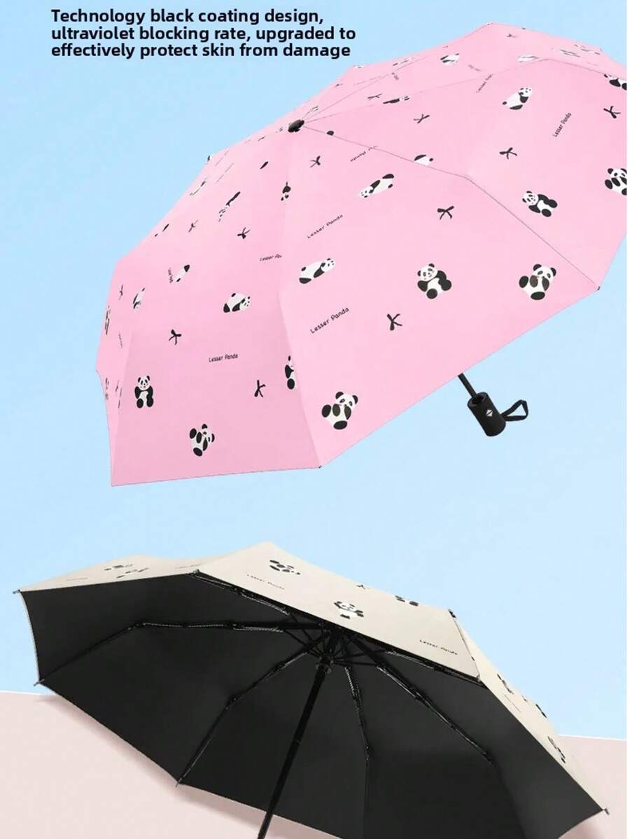 Panda Folding Automatic Umbrella Small And Portable Automatic Opening And Closing Windproof Sun-Proof And Ultraviolet-Proof Dual-Purpose In Sunny And Rainy Days Travel Essentials