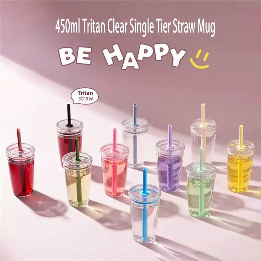 Tritan Clear Travel Insulated Mug - Leak Proof Straw Mug For Coffee And Foam Tea With Straw Brush, 16 Oz. Dishwasher Friendly.