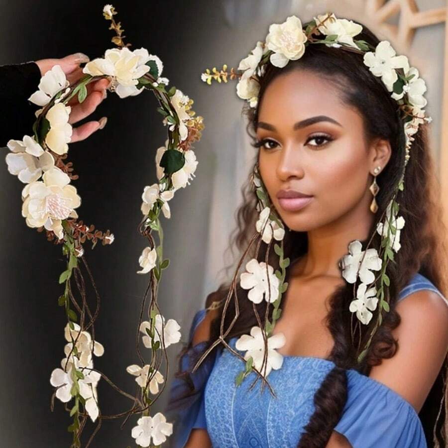 Diadema de estilo bohemio con diseño floral para mujeres: Tela de calidad artesanal, hermoso accesorio para el cabello de novia, adecuado para festivales