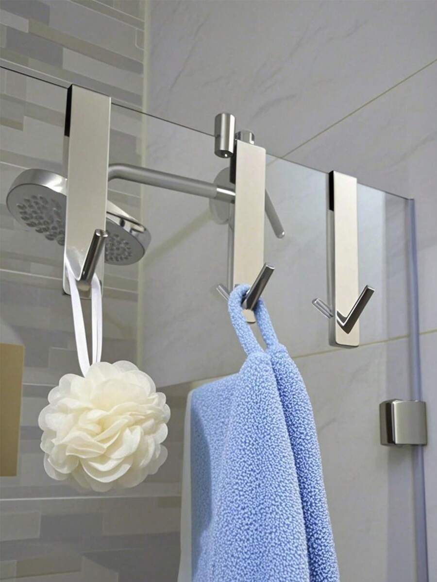 1pc Stainless Steel S-Shaped Shower Towel Bar, Suitable For Glass Door, Bathroom Bathrobe Hook,Towel Holder For Bathroom, Door Mount Towel Rack Towel Hooks For Bedroom Kitchen Pool Beach Towels Bathrobe Wall Mount Hang On The Door Cabinet Cupboard Metal Sandblasted