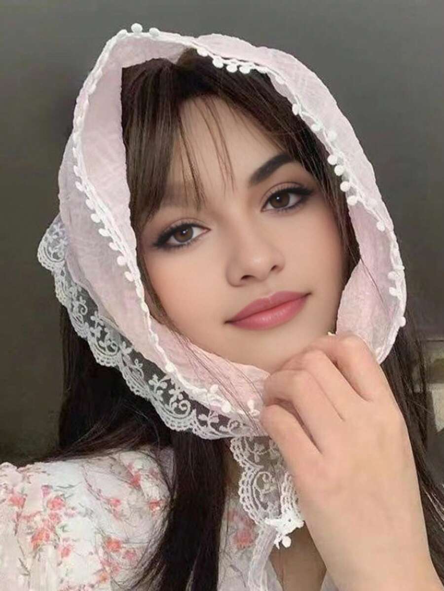 1pc Women's Lace Triangular Scarf, Lightweight Breathable Summer Headband, French Style Hair Accessories