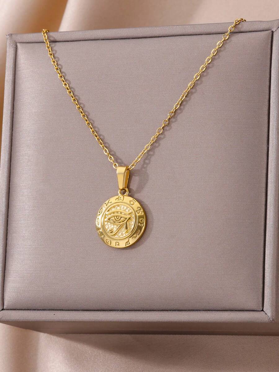 1 pièce Collier Œil d'Horus, Collier Pendentif Rond Wedjat Œil Ancien d'Égypte, Chaîne en Acier Inoxydable, Accessoire de Mode Talisman