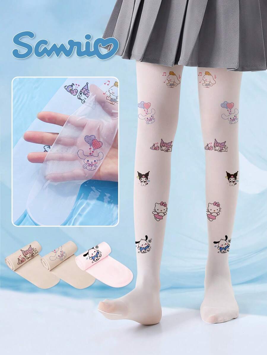 Sanrio 1/3 pary rajstop Kuromi dla małych dziewczynek, pończochy do tańca baletowego, cienkie i o wysokiej elastyczności, niełatwe do zaczepienia, odpowiednie na lato