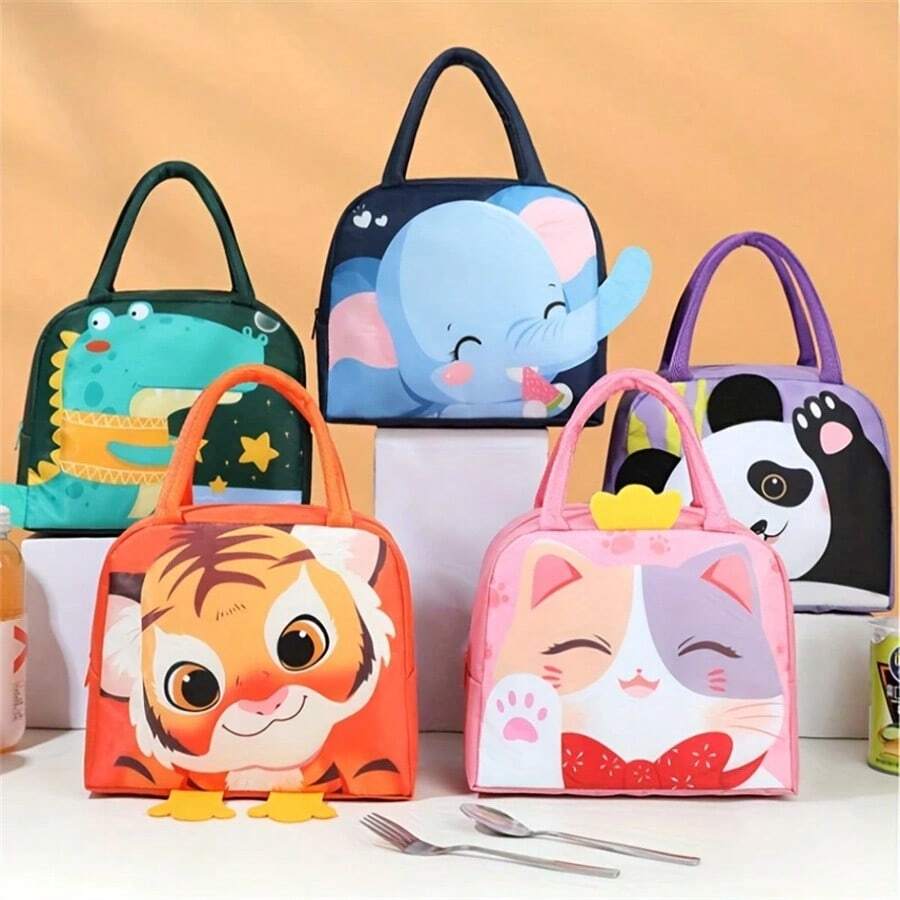 1pc New Style Cartoon Insulated Lunch Box Bag, Handheld Thermal Bento Box Bag, 3D Lunch Insulation Bag, Aluminum Foil Thick Lunch Box Bag Back To School