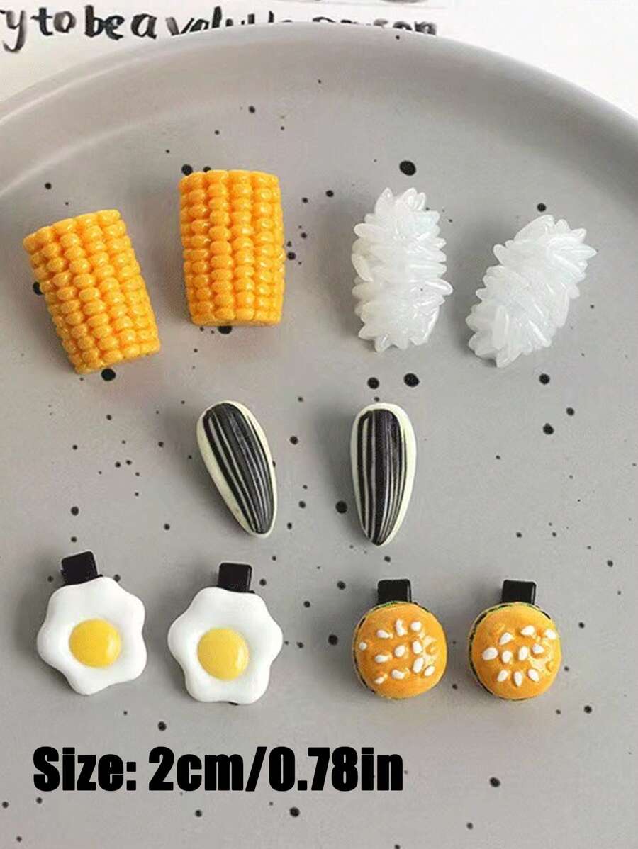 Super Cute Simulated Food Mini Clips, Weird Hair Clips, Funny Food, Rice, Poached Eggs, Corn, Melon Seeds Clips