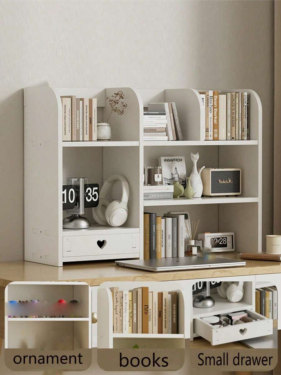 1pc Simple Assembly Drawer Bookshelf Desktop Storage Rack, Multi-Layer Shelf For Bedroom, Office, Living Room, Easy Assemble Bookcase Storage Rack